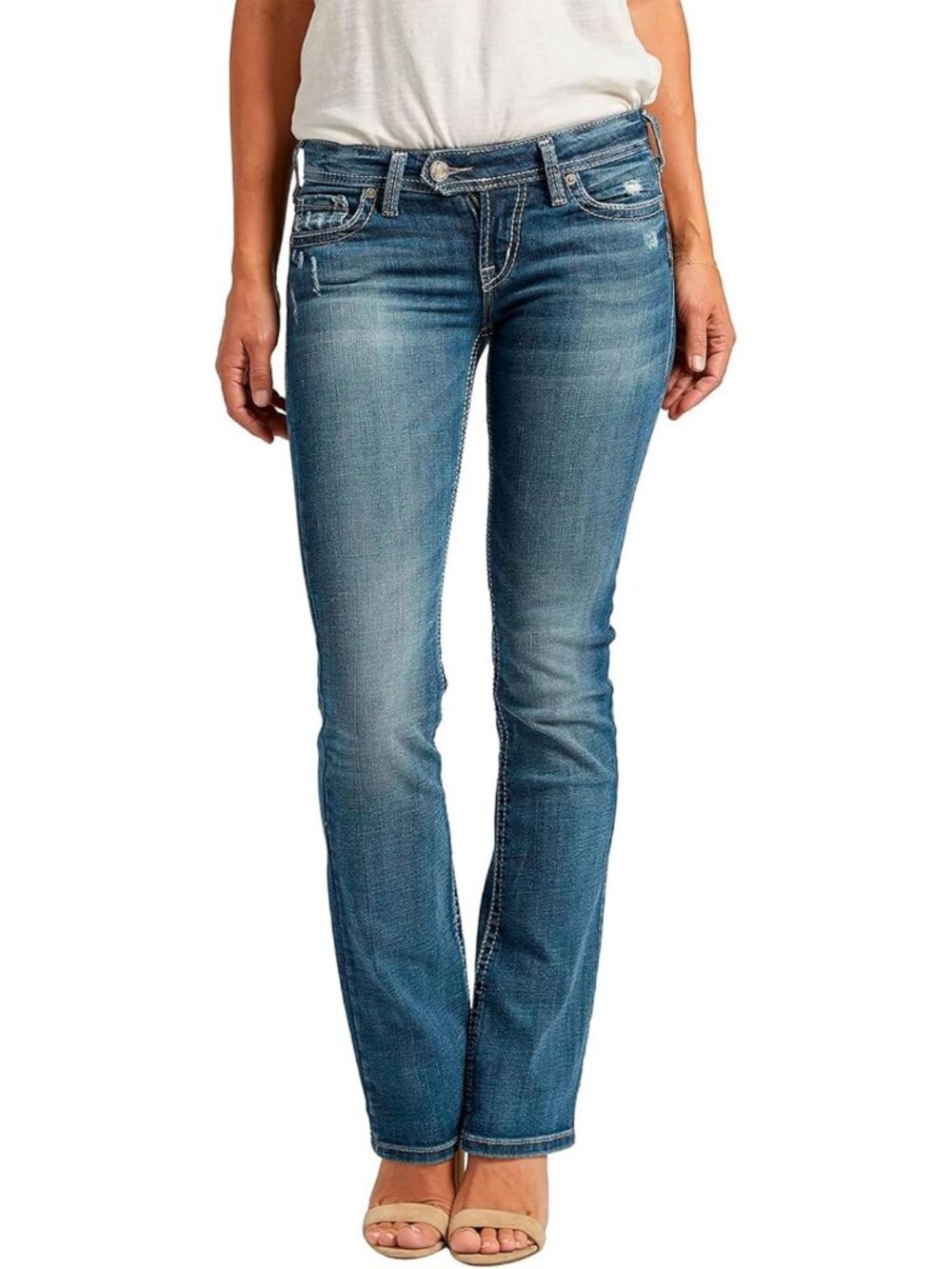 Stylish Low Rise Slim Bootcut Jeans for Women - Silver Wash, Perfect Fit!